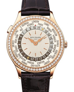 Patek Philippe Complications 36-7130R-001 (Shiny Chestnut-brown Alligator Leather Strap, Hong Kong Hand-guilloched Ivory Index Dial, Diamond Bezel)