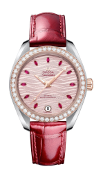 Omega Seamaster Aqua Terra 150M 34-220.28.34.20.60.001 (Shimmering-red Alligator Leather Strap, Wave-embossed Pale-pink Index Dial, Sedna Gold Diamond-set Bezel) (Omega 220.28.34.20.60.001)