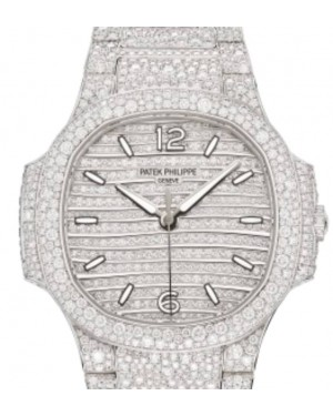 Patek Philippe Nautilus 35.2-7118/1450G-001 (Diamond-set White Gold Bracelet, Diamond-paved Wave-motif Arabic/Index Dial, Diamond-paved White Gold Bezel)