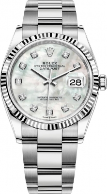 Rolex Datejust 36-126234 (Oystersteel Oyster Bracelet, Gold Diamond-set White MOP Dial, Fluted Bezel)