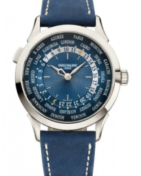 Patek Philippe Complications 38.5-5230P-001 (Navy-blue Calfskin Strap, Hand-guilloched Circular Pattern Blue Index Dial, Platinum Smooth Bezel) (5230P-001)