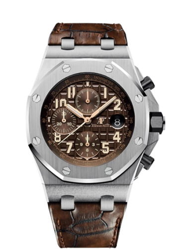 Audemars Piguet Royal Oak OffShore 42-26470ST.OO.A820CR.01 (Brown Alligator Leather Strap, Méga Tapisserie Brown Arabic Dial, Stainless Steel Smooth Bezel)
