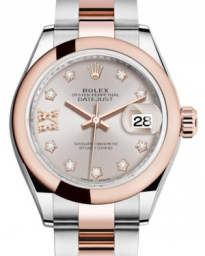 Rolex Lady-Datejust 28-279161 (Everose Rolesor Oyster Bracelet, Gold Diamond IX-set Sundust Dial, Domed Bezel) (m279161-0019)