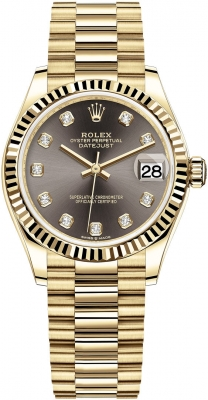 Rolex Datejust 31-278278 (Yellow Gold President Bracelet, Gold Diamond-set Dark-grey Dial, Fluted Bezel)
