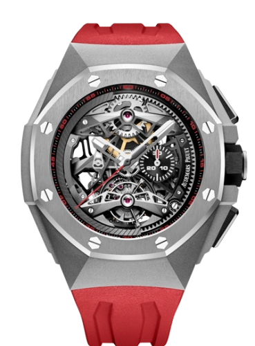 Audemars Piguet Royal Oak Concept 44-26587TI.OO.D067CA.01 (Red Rubber Strap, Grey Openworked Dial, Grey Ceramic Smooth Bezel)