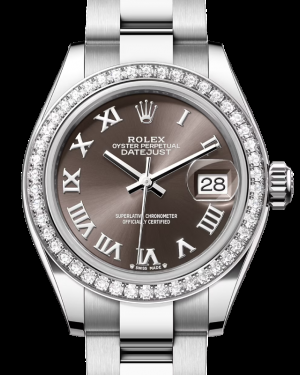 Rolex Lady-Datejust 28-279384RBR (Oystersteel Oyster Bracelet, Dark-grey Roman Dial, Diamond Bezel)