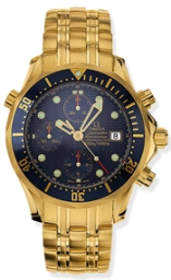 Omega Seamaster Diver 300M 41.5-2198.80.00 (Yellow Gold Bracelet, Blue Diamond Index Dial, Rotating Blue Ceramic Bezel (Omega 2198.80.00)