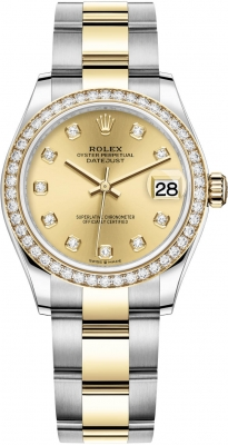 Rolex Datejust 31-278383RBR (Yellow Rolesor Oyster Bracelet, Gold Diamond-set Champagne Dial, Diamond Bezel)