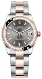 Rolex Datejust 31-278341RBR (Everose Rolesor Oyster Bracelet, Rhodium Index Dial, Domed Diamond Bezel)