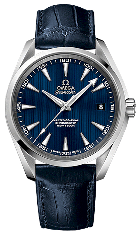 Omega Seamaster Aqua Terra 150M 41.5-231.13.42.21.03.001 (Blue Alligator Leather Strap, Vertical-teak Blue Index Dial, Stainless Steel Bezel)