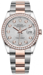 Rolex Datejust 36-126281RBR (Everose Rolesor Oyster Bracelet, Gold Diamond-set Silver Fluted Dial, Diamond Bezel)