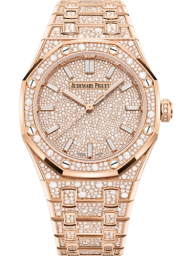 Audemars Piguet Royal Oak 34-77452OR.ZZ.1365OR.01 (Brilliant-cut Diamond Snow-set Pink Gold Bracelet, Brilliant-cut Diamond Baguette-cut Diamond Index Dial, Brilliant-cut Diamond Snow-set Bezel) (77452OR.ZZ.1365OR.01)