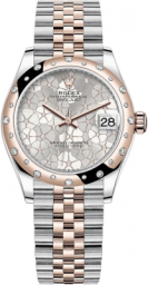 Rolex Datejust 31-278341RBR (Everose Rolesor Jubilee Bracelet, Gold Diamond-set Silver Floral Dial, Domed Diamond Bezel)