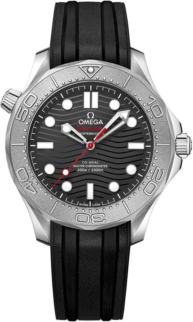 Omega Seamaster Diver 300M 42-210.32.42.20.01.002 (Black Rubber Strap, Wave-embossed Black Dot Index Dial, Rotating Titanium Bezel)