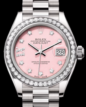 Rolex Lady-Datejust 28-279139RBR (White Gold President Bracelet, Gold Diamond IX-set Pink Opal Dial, Diamond Bezel)
