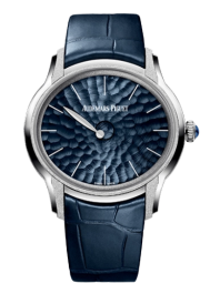 Audemars Piguet Millenary 39.5-77266BC.GG.A326CR.01 (Blue Alligator Leather Strap, Blue Hammered-like Index Dial, Frosted White Gold Bezel) (77266BC.GG.A326CR.01)