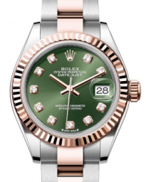 Rolex Lady-Datejust 28-279171 (Everose Rolesor Oyster Bracelet, Gold Diamond-set Olive-green Dial, Fluted Bezel) (m279171-0008)