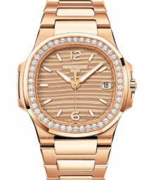 Patek Philippe Nautilus 32-7010/1R-012 (Rose Gold Bracelet, Gold Wave-motif Arabic/Index Dial, Diamond Bezel) (7010/1R-012)