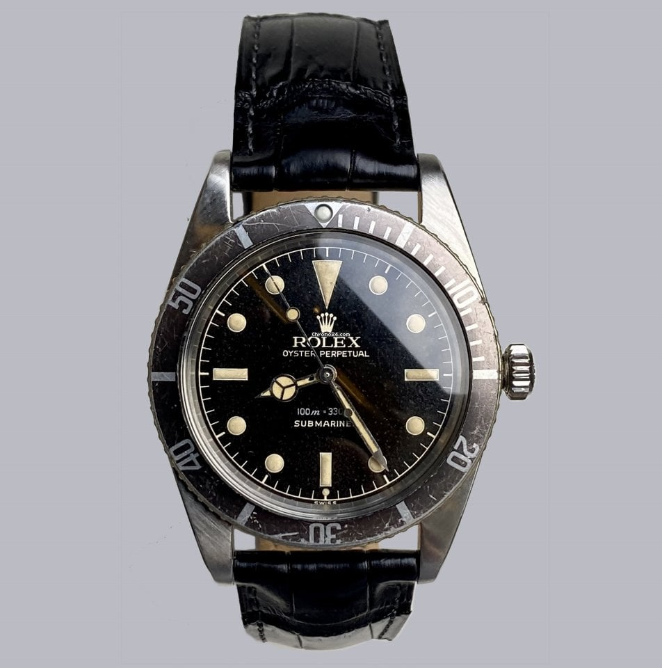 Rolex Submariner 37-5508 (Black Leather Strap, Black Diver Dial, Black Aluminum Bezel)