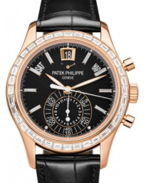 Patek Philippe Complications 40.5-5961R-010 (Matte-black Alligator Leather Strap, Ebony-black Opaline Index Dial, Baguette-cut Diamond Bezel) (5961R-010)