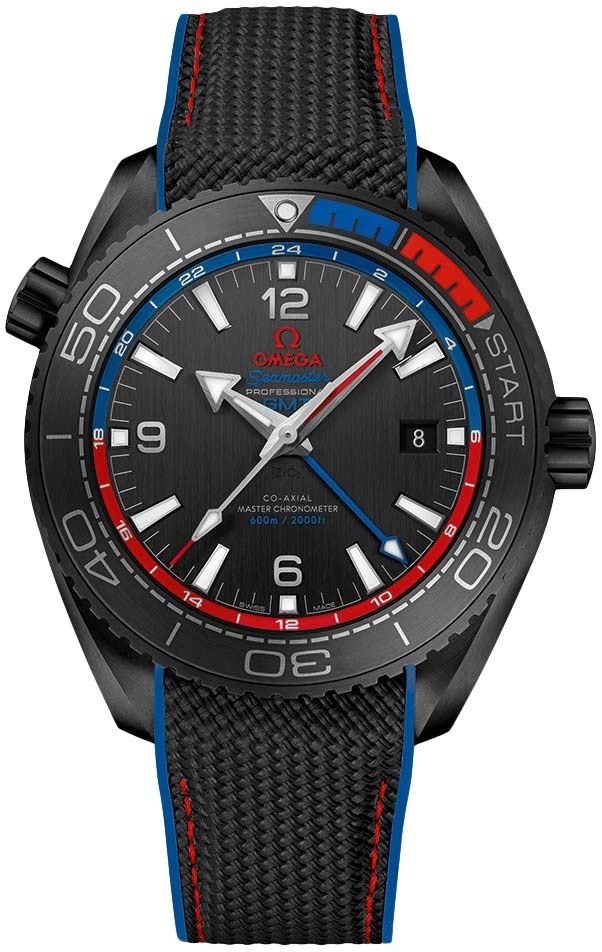 Omega Seamaster Planet Ocean 600M 45.5-215.92.46.22.01.004 (Black Structured Rubber Strap, Black Ceramic Arabic/Index Dial, Rotating Red & Blue Rubber/Black Ceramic Bezel)