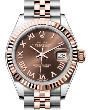 Rolex Lady-Datejust 28-279171 (Everose Rolesor Jubilee Bracelet, Chocolate Roman Dial, Fluted Bezel)