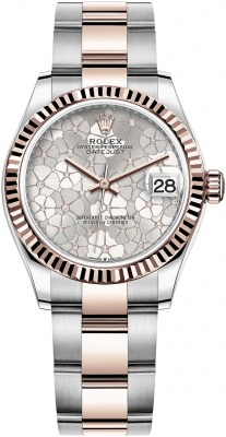 Rolex Datejust 31-278271 (Everose Rolesor Oyster Bracelet, Gold Diamond-set Silver Floral Dial, Fluted Bezel)