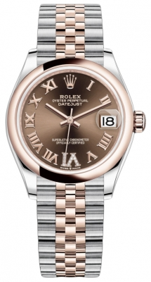 Rolex Datejust 31-278241 (Everose Rolesor Jubilee Bracelet, VI Diamond-set Chocolate Dial, Domed Bezel)