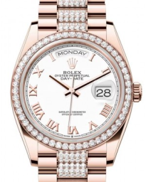 Rolex Day-Date 36-128345RBR (Everose Gold Diamond-set President Bracelet, White Roman Dial, Diamond Bezel) (m128345rbr-0055)