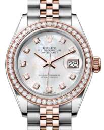 Rolex Lady-Datejust 28-279381RBR (Everose Rolesor Jubilee Bracelet, Gold Diamond-set White MOP Dial, Diamond Bezel) (m279381rbr-0013)