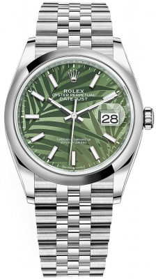 Rolex Datejust 36-126200 (Oystersteel Jubilee Bracelet, Olive-green Index Palm Dial, Domed Bezel)