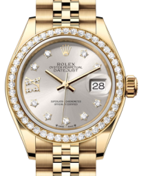 Rolex Lady-Datejust 28-279138RBR (Yellow Gold Jubilee Bracelet, Gold Diamond IX-set Silver Dial, Diamond Bezel) (m279138rbr-0002)