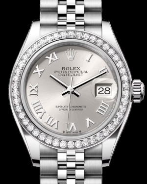 Rolex Lady-Datejust 28-279384RBR (Oystersteel Jubilee Bracelet, Silver Roman Dial, Diamond Bezel)