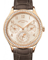 Patek Philippe Grand Complications 35.1-7140R-001 (Brown Alligator Leather Strap, Silvery-white Opaline Arabic Dial, Diamond Bezel) (7140R-001)