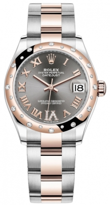 Rolex Datejust 31-278341RBR (Everose Rolesor Oyster Bracelet, VI Diamond-set Rhodium Dial, Domed Diamond Bezel)