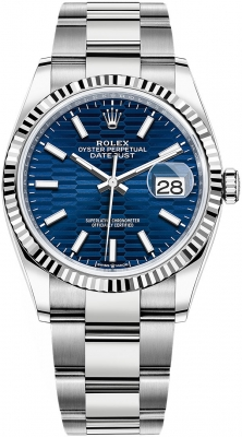 Rolex Datejust 36-126234 (Oystersteel Oyster Bracelet, Bright-blue Fluted Index Dial, Fluted Bezel)