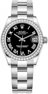Rolex Datejust 31-278384RBR (Oystersteel Oyster Bracelet, Bright-black Roman Dial, Diamond Bezel)