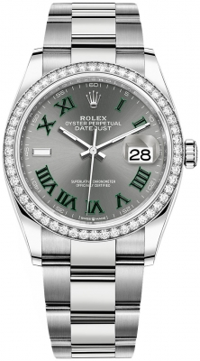 Rolex Datejust 36-126284RBR (Oystersteel Oyster Bracelet, Slate Roman Dial, Diamond Bezel)