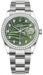 Rolex Datejust 36-126284RBR (Oystersteel Oyster Bracelet, Gold Diamond-set Olive-green Palm Dial, Diamond Bezel) (m126284rbr-0048)