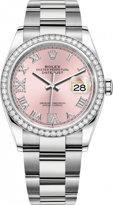 Rolex Datejust 36-126284RBR (Oystersteel Oyster Bracelet, VI IX Gold Diamond-set Pink Dial, Diamond Bezel)