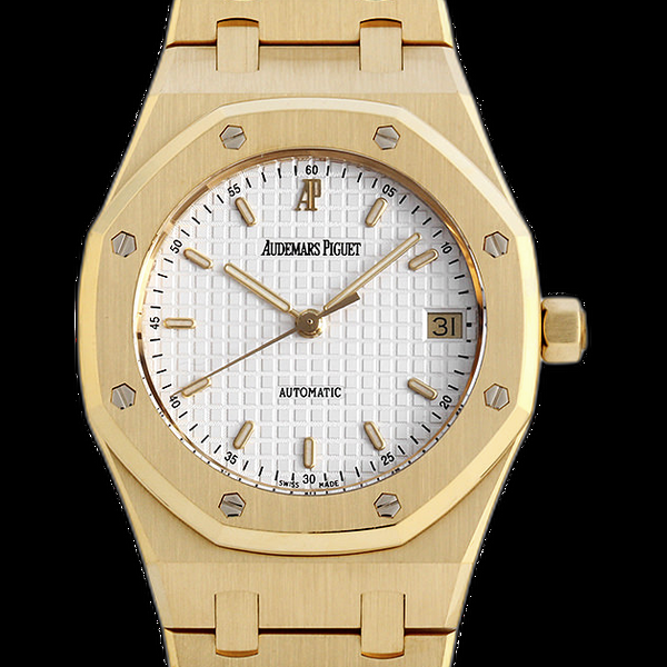 Audemars Piguet Royal Oak 36-14790BA.OO.0789BA.02 (Yellow Gold Bracelet, Grande Tapisserie Silver-toned Index Dial, Yellow Gold Smooth Bezel)