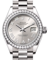 Rolex Lady-Datejust 28-279139RBR (White Gold President Bracelet, Silver Roman Dial, Diamond Bezel) (m279139rbr-0007)