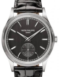 Patek Philippe Calatrava 39-6119G-001 (Shiny-black Alligator Leather Strap, Satin-finished Charcoal-gray Index Dial, Hobnail-guilloched White Gold Bezel) (6119G-001)