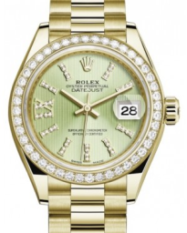 Rolex Lady-Datejust 28-279138RBR (Yellow Gold President Bracelet, Gold Diamond IX-set Linden Index Dial, Diamond Bezel) (m279138rbr-0003)