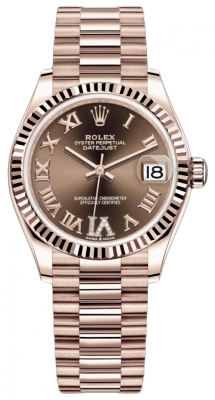 Rolex Datejust 31-278275 (Everose Gold President Bracelet, VI Diamond-set Chocolate Dial, Fluted Bezel)