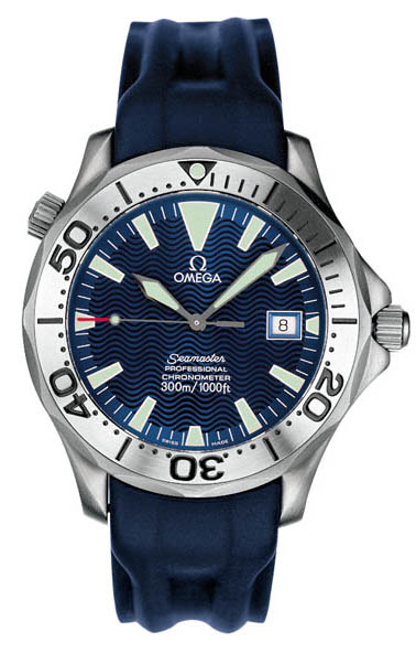 Omega Seamaster Diver 300M 41-2991.80.93 (Blue Rubber Strap, Wave-embossed Blue Index Dial, Rotating Titanium Bezel)