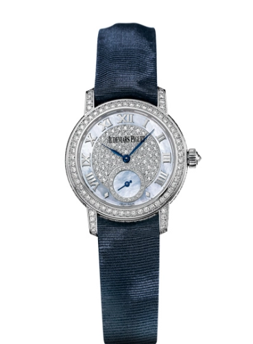 Audemars Piguet Jules Audemars 28-77229BC.ZZ.A001MR.01 (Blue Silk Strap, Centered Diamond-set White MOP Roman Dial, Brilliant-cut Diamond-set Bezel)