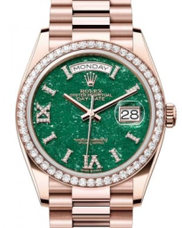 Rolex Day-Date 36-128345RBR (Everose Gold President Bracelet, VI IX Gold Diamond-set Green Adventurine Dial, Diamond Bezel) (m128345rbr-0068)