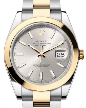 Rolex Datejust 41-126303 (Yellow Rolesor Oyster Bracelet, Silver Index Dial, Smooth Bezel)