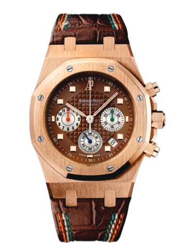 Audemars Piguet Royal Oak 39-26161OR.OO.D088CR.01 (Brown Alligator Leather Strap, Grande Tapisserie Brown Index Dial, Pink Gold Smooth Bezel)